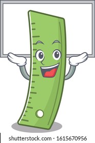 A mascot picture of ruler raised up board