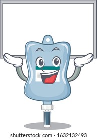 A mascot picture of saline bag raised up board