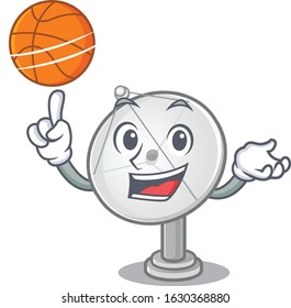 A mascot picture of satellite dish cartoon character playing basketball