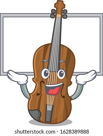 A mascot picture of violin raised up board