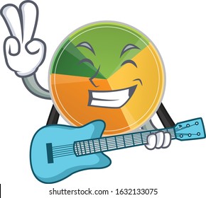 A mascot of pie chart performance with guitar
