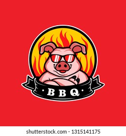 Mascot Of Pig For Bbq In Badge Logo - Vector 