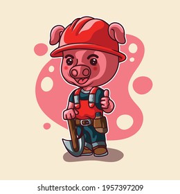 mascot pig miner vector illustration