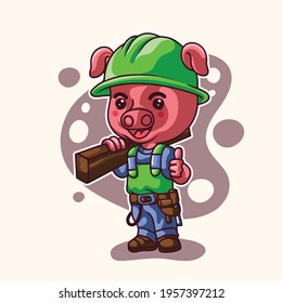 mascot pig miner vector illustration