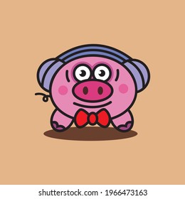 mascot pig wearing headphones, suitable for brand, business, icon images, t-shirts, etc.