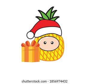 
mascot pineapple fruit with santa christmas illustration vector