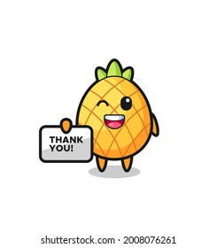 the mascot of the pineapple holding a banner that says thank you , cute style design for t shirt, sticker, logo element