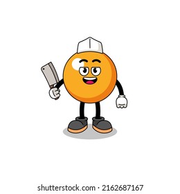 Mascot of ping pong ball as a butcher , character design