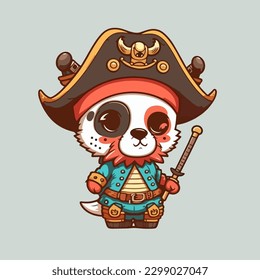 Mascot for a pirate themed panda, a fearsome looking panda, captain panda, with a flat cartoon design