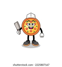 Mascot of pizza as a butcher , character design