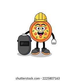Mascot of pizza as a welder , character design