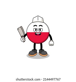 Mascot of poland flag as a butcher , character design