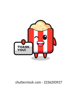 the mascot of the popcorn holding a banner that says thank you , cute style design for t shirt, sticker, logo element