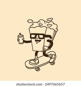 mascot popcorn with vintage style good, for brand, mascot character, groovy character, etc