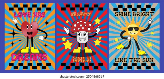 Mascot poster, vector characters, 3 posters motivation, vector illustration, 10 EPS