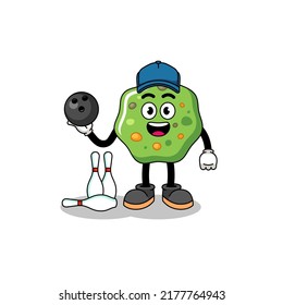 Mascot of puke as a bowling player , character design