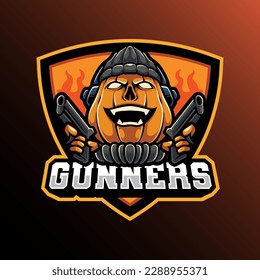Mascot of pumpkin gunners that is suitable for e-sport gaming logo template