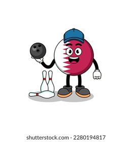 Mascota de la bandera de Qatar como jugador de bolos , diseño de personaje