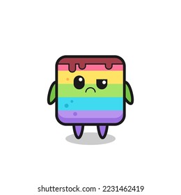 the mascot of the rainbow cake with sceptical face , cute style design for t shirt, sticker, logo element
