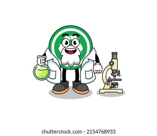 Mascot of recycle sign as a scientist , character design