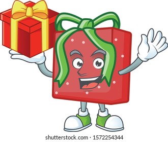 Mascot of red gift box character up a gift