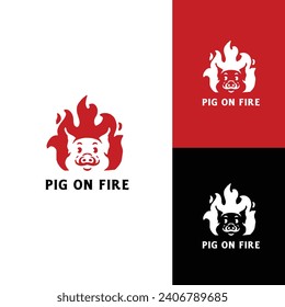 mascot red pig fire hot grill. logo design vector ,red color simple illustration template