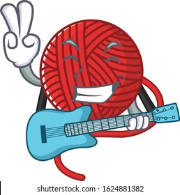 A mascot of red wool yarn performance with guitar