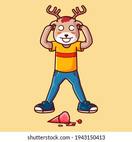 the mascot of the reindeer with the fallen ice cream