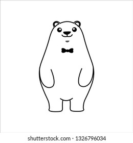 mascot, a relaxed polar bear with a new tie