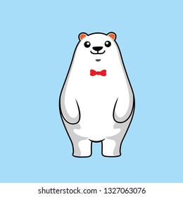 mascot, a relaxed polar bear with a new tie