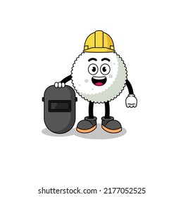 Mascot of rice ball as a welder , character design