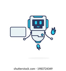 Mascot robot simple character white board and fire happy smile illustration