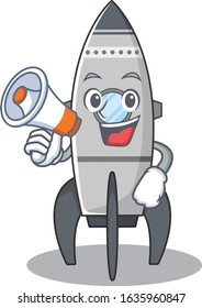 A mascot of rocket speaking on a megaphone