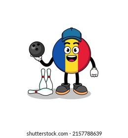 Mascot of romania flag as a bowling player , character design
