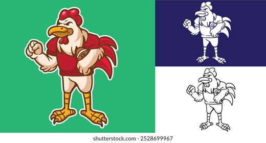 Gallo mascota con traje de fútbol americano bueno para el logotipo, personaje mascota, equipo mascota, marca, pegatina, diseño de elementos, etc