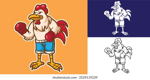 mascot rooster with boxing outfit good for mascot logo, mascot character, brand, sticker, element design, etc