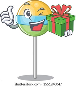 mascot round lollipop with holding gift character
