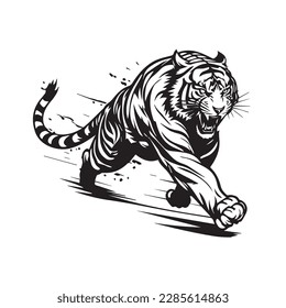 Mascot of running angry lion king. black white line art vector illustration