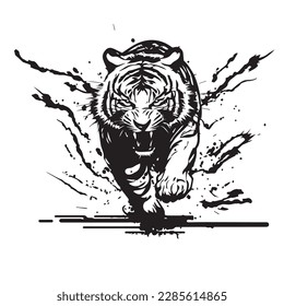 Mascot of running angry lion king. black white line art vector illustration