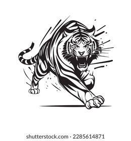 Mascot of running angry lion king. black white line art vector illustration