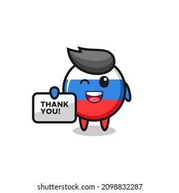 the mascot of the russia flag badge holding a banner that says thank you , cute style design for t shirt, sticker, logo element