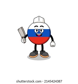 Mascot of russia flag as a butcher , character design