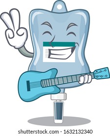 A mascot of saline bag performance with guitar