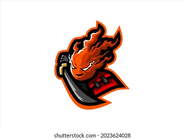 Mascot Samurai Flame Sword Vector