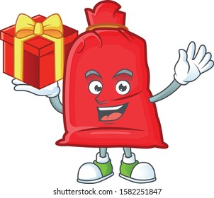 Mascot of santa bag close character up a gift