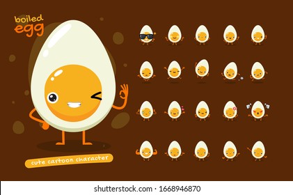 Mascot Set of the Boiled egg. Twenty Mascot poses. Isolated Vector Illustration