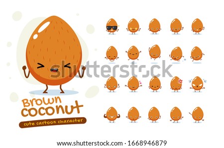 Mascot Set of the Brown Coconut. Twenty Mascot poses. Isolated Vector Illustration
