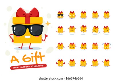 Mascot Set of the Gift. Twenty Mascot poses. Isolated Vector Illustration