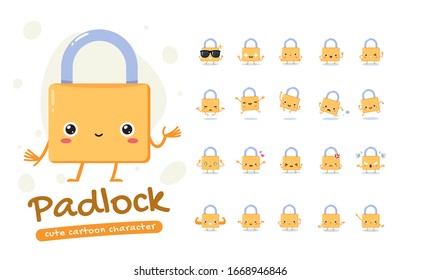 Mascot Set of the Padlock. Twenty Mascot poses. Isolated Vector Illustration