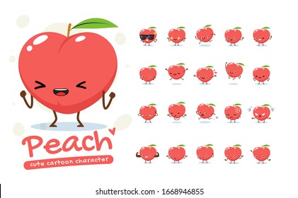 Mascot Set of the Peach. Twenty Mascot poses. Isolated Vector Illustration